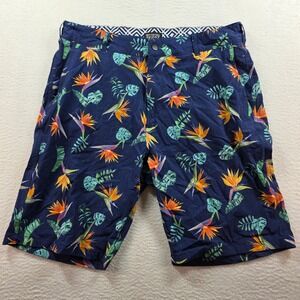 Trunks Surf & Swim Co Mens 36 Hybrid Shorts Navy Bird of Paradise Tropical Print